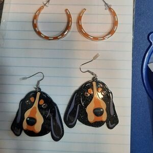 ❤️❤️💜💜 New Black and Orange Dog Earrings And Hoops Orange Plaids